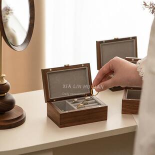 黑胡桃实木2025年新款首饰盒小型五金珠宝收纳盒迷你轻奢高级感