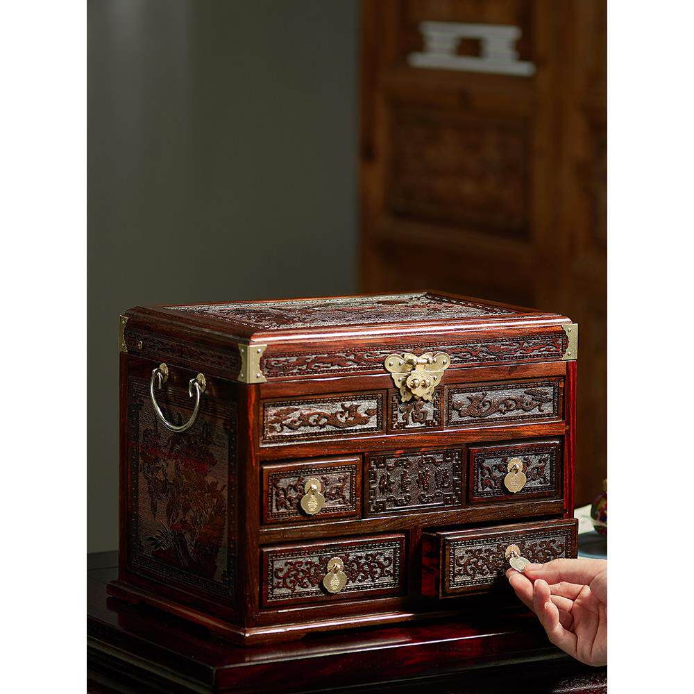 采购产品实木梳妆盒，红玫瑰木首饰盒，中国风格覆古珠宝收纳盒，