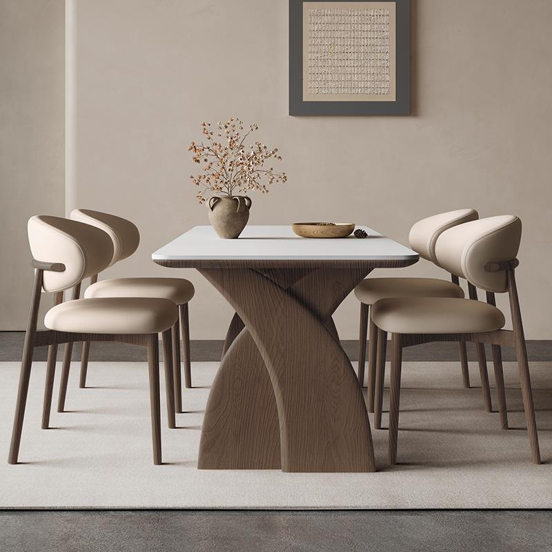 意式轻奢岩板餐桌椅家用小户型现代简约长方形饭桌实木岩板餐桌