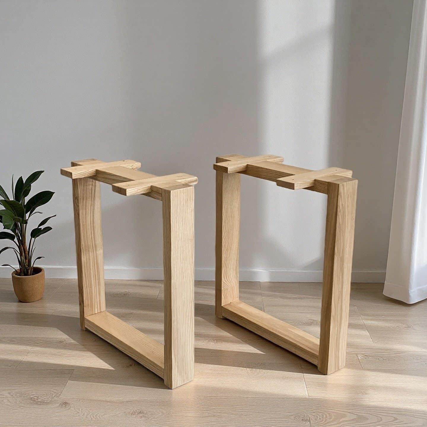 FAS白蜡木口字支架原木餐桌脚大板桌腿锁螺丝固定简约书桌支撑架