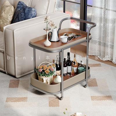 客厅沙发移动边几小推车茶几马鞍皮创意式轻奢高级感现代简约带轮