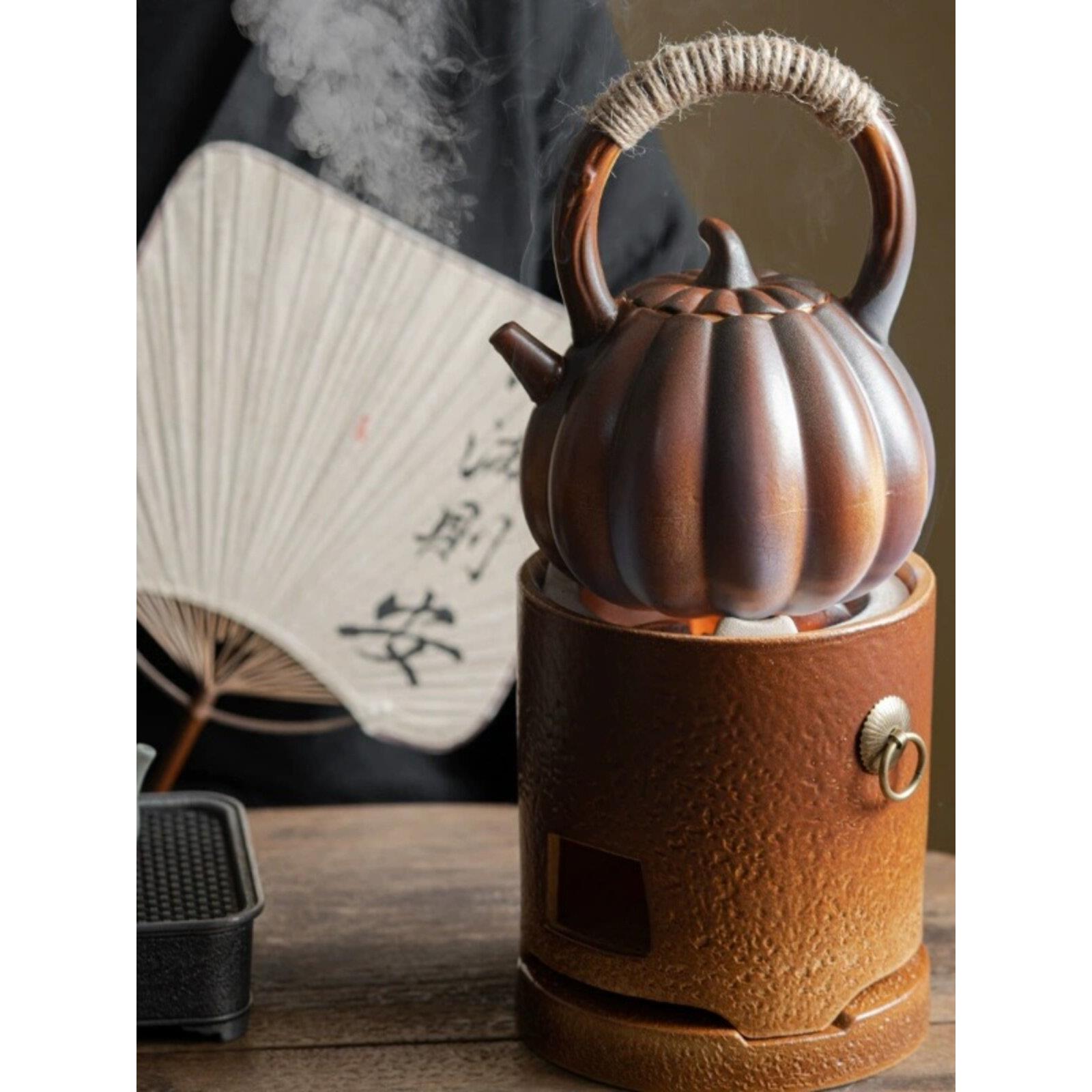 围炉煮茶茶壶南瓜壶侧把壶可炭烧明火烧水壶室内家用覆古绑绳茶壶