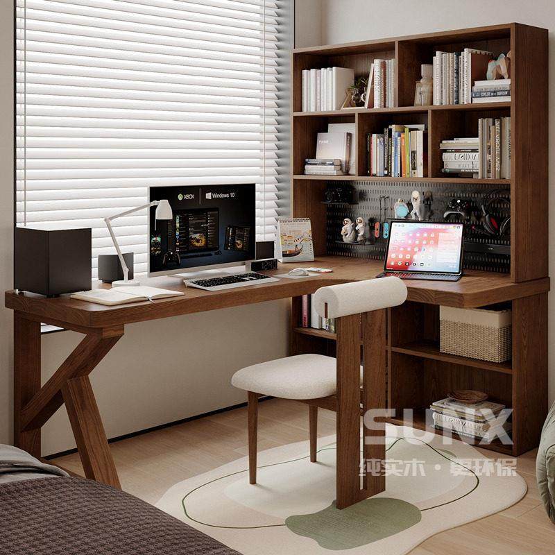 sunx实木转角书桌书柜书架组合一体整墙角落拐角桌Ll型学生学习桌,住宅家具,转角桌,淘宝优惠券,粉丝福利购,淘宝优惠卷