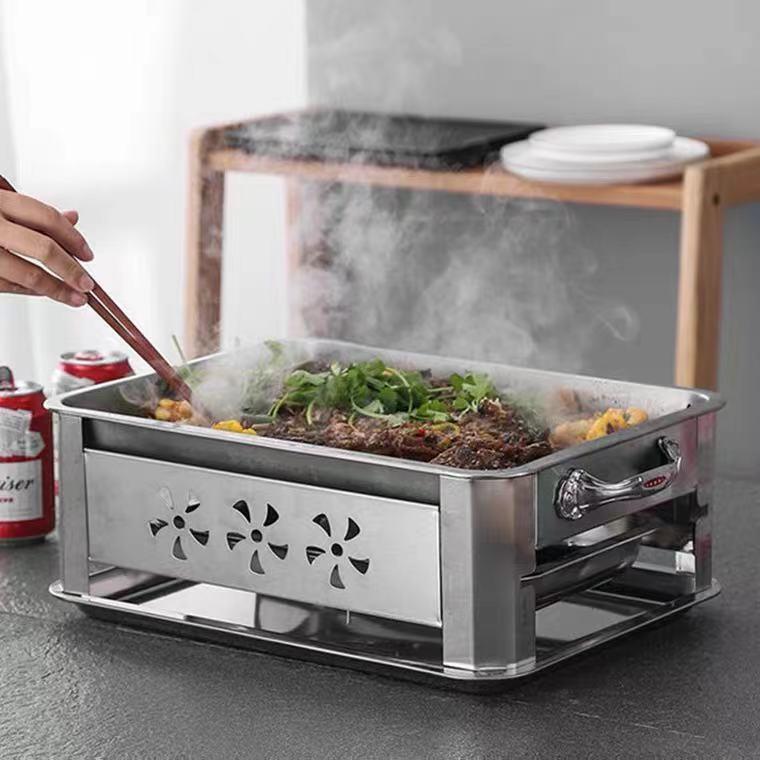 万州烤鱼特色板海鲜大咖啡壶不锈钢烤鱼炉家用商用炉火锅一体化锅