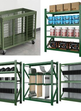 武装部货架军绿色移动货架铁锹铁镐农具盾牌摆放架应急物资货架