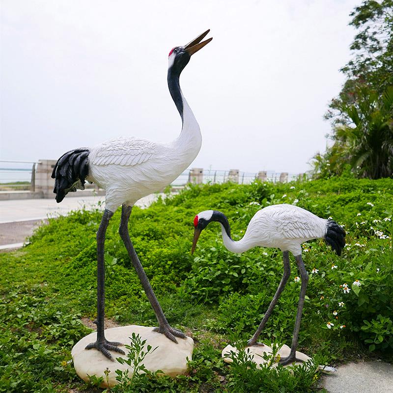 户外仿真仙鹤摆件庭院花园鹤雕塑玻璃钢模型假山水池造景丹顶鹤