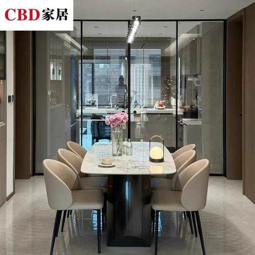 Cbd意大利无障碍豪华石板餐桌现代简单优雅光泽矩形不锈钢餐桌和