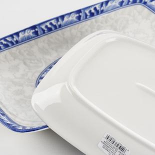 陶瓷蒸鱼盘子大号深盘长方形微波炉烤盘 青花瓷鱼盘家用12英寸中式