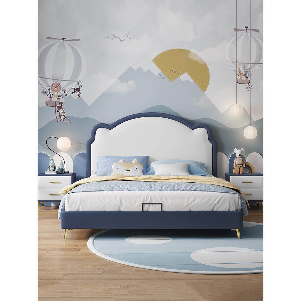 儿童床男孩实木单人床王子床青少年简约现代轻奢网红卡通小熊皮床