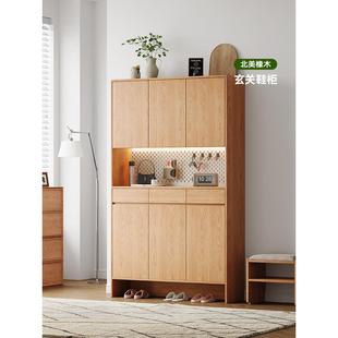 全实木橡木鞋柜玄关柜一体靠墙入户客厅隔断柜室内大容量家用鞋架