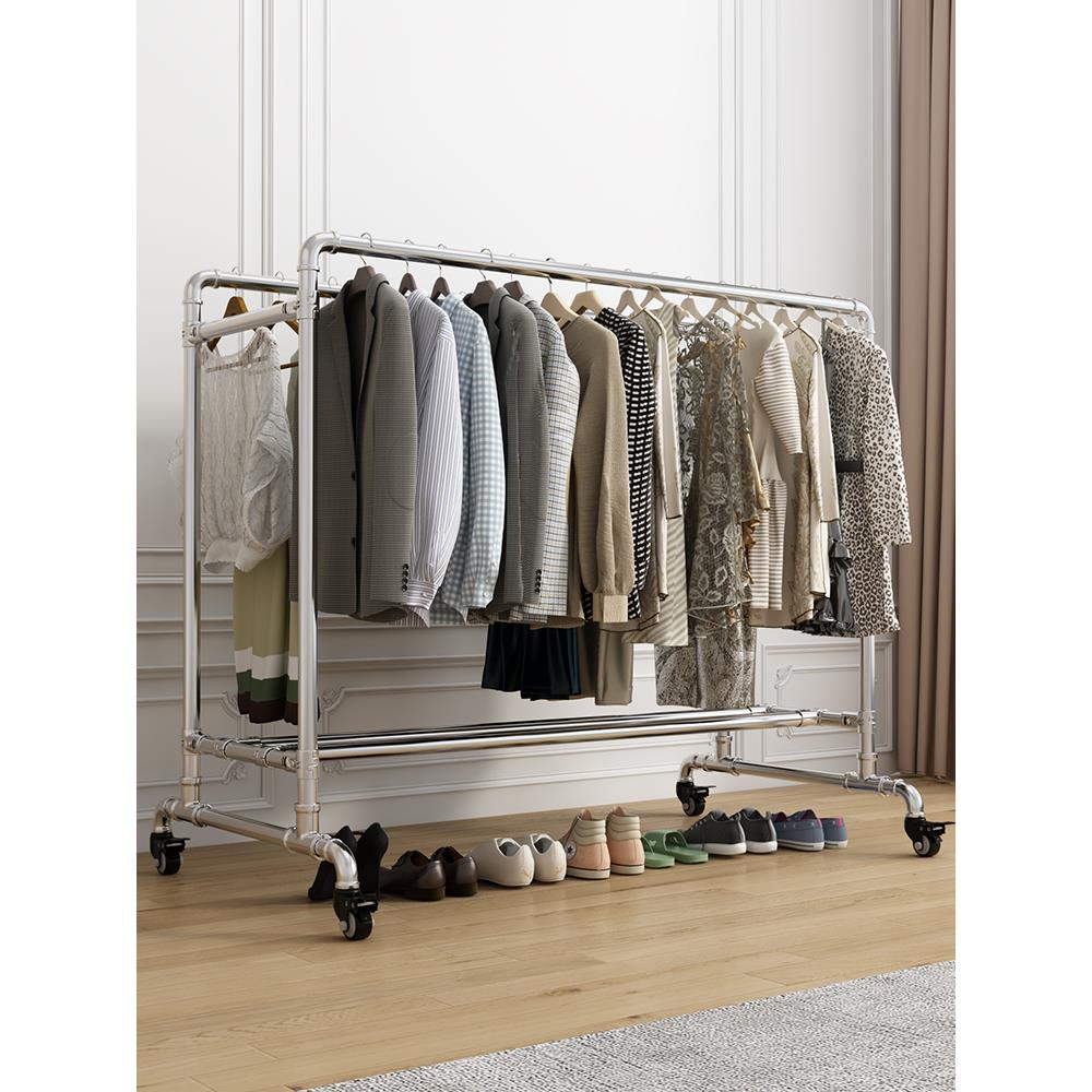 镀锌钢管晾衣架简易落地户外室外双杆水管晒被家用阳台挂衣凉衣架