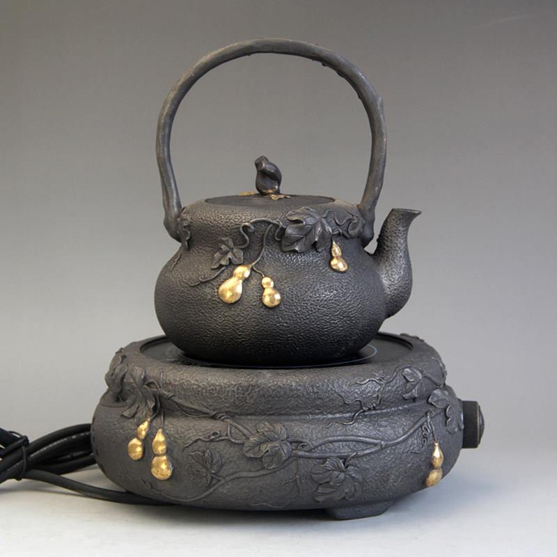 中式金葫芦中国风铸铁壶无涂层手工养生铁壶茶壶电陶炉铁茶具套装