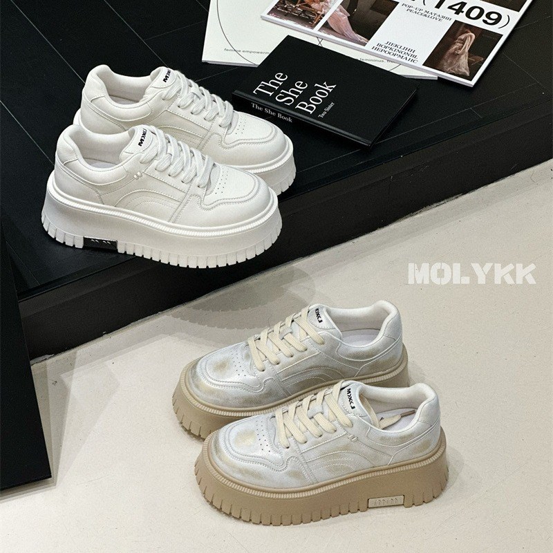 牛皮版~小白鞋女2024夏季新款厚底春秋G增高7CM单鞋透气百搭休闲