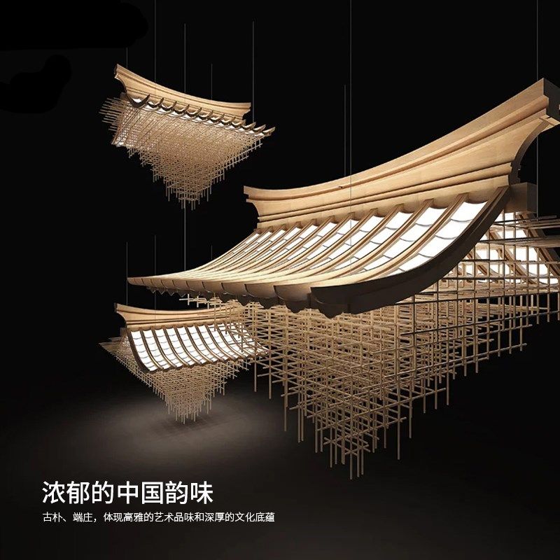 新中式宫殿房子吊灯餐厅灯酒店售楼部前台展厅茶楼火锅店屋檐灯具