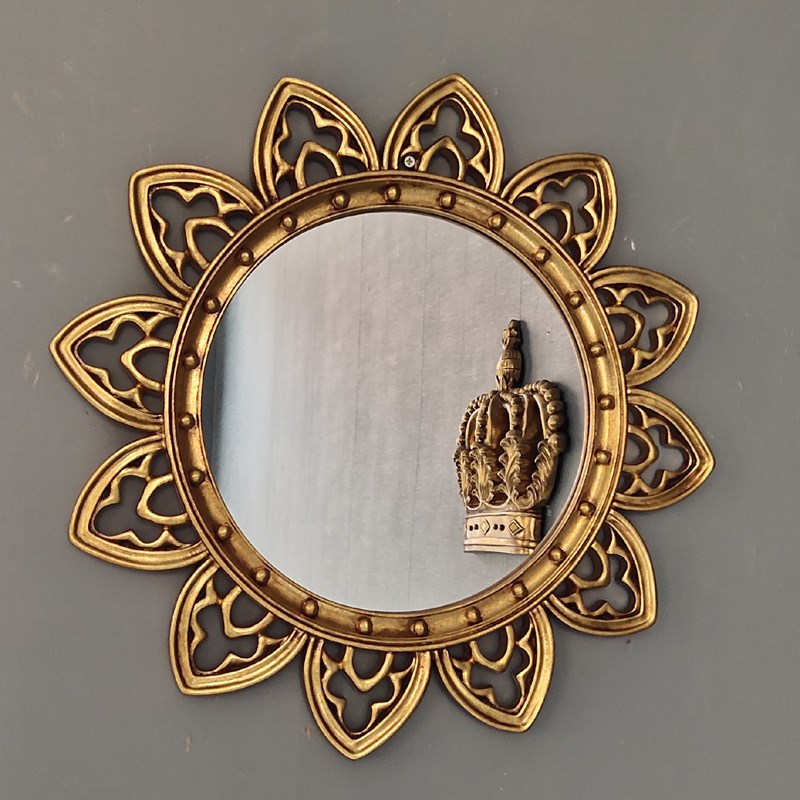 金色新款欧式e防水卫生间浴室镜圆形太阳装饰镜玄关镜复古壁饰镜