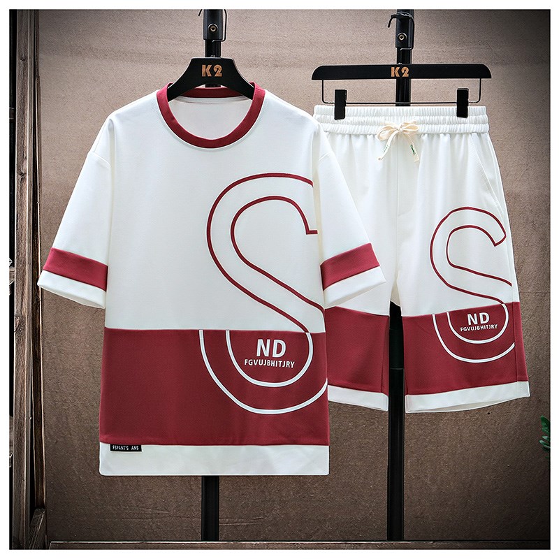 2023夏季休闲套装男时尚短袖T恤男一套五分裤J男装衣服TZ6902-P65