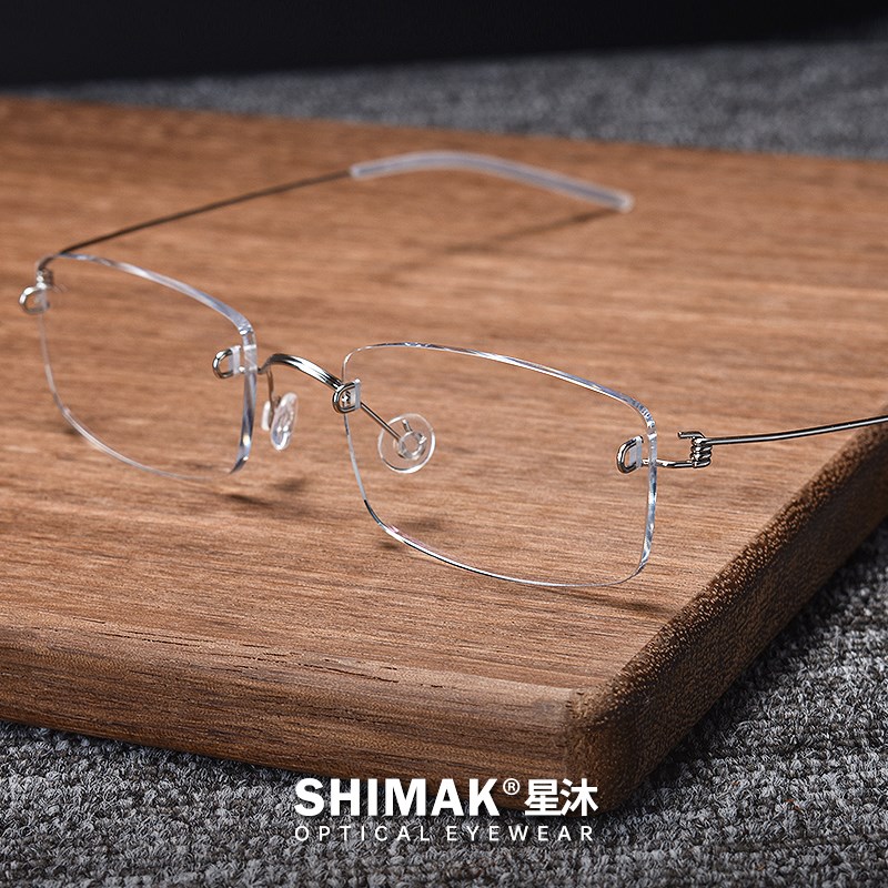 超轻4克商务无框眼镜框纯钛近视无螺丝大脸方形复U古舒适林德镜架