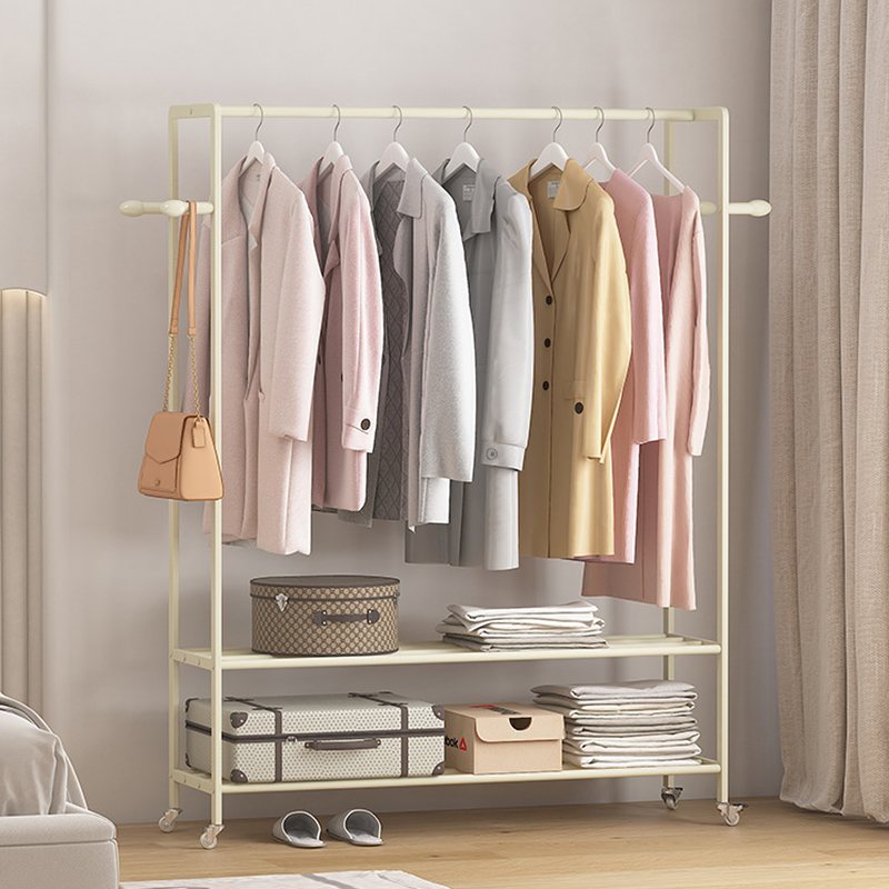 铁艺衣架落地卧室立式入户挂衣架杆带轮移动阳台晒衣架网红衣帽架