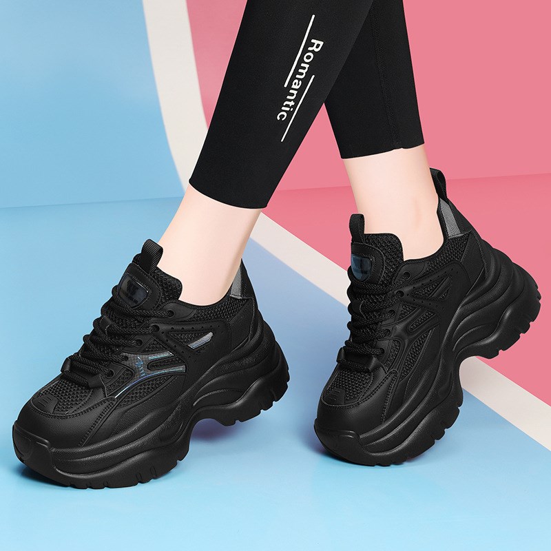 2025春夏新款真皮厚底老爹鞋女网布G透气运动休闲女款增高休闲轻