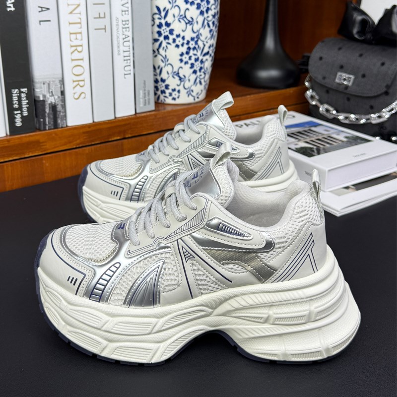 炸街厚底老爹鞋女2025春季新款百搭舒适透M气增高显脚小运动休闲