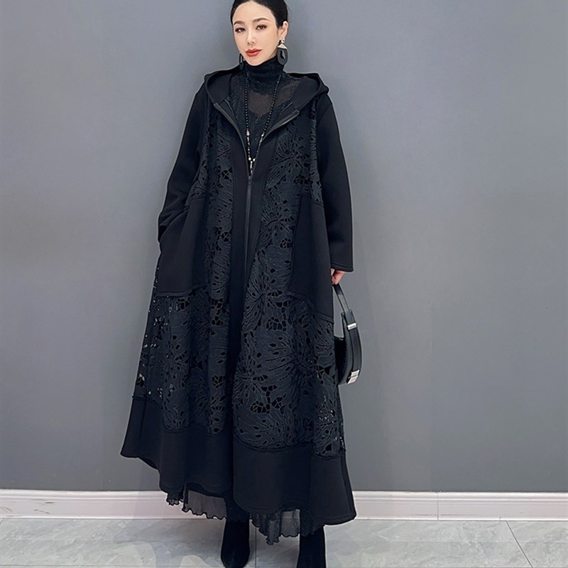 2024春季新款韩版气质休闲连帽大码宽松拼接款开衫风衣百搭时尚女