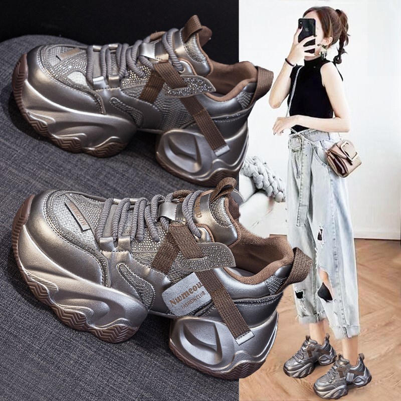 增高厚底老爹鞋女2025春季新款B鞋子女时尚百搭爆款真皮休闲运动