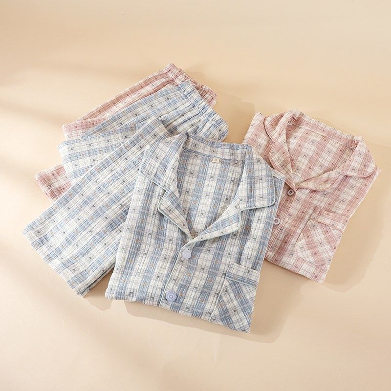 情侣格子睡衣男女春秋夏季纯棉纱布短袖薄款家居服套装短裤长裤,女士内衣/男士内衣/家居服,睡衣/家居服套装,淘宝优惠券,粉丝福利购,淘宝优惠卷