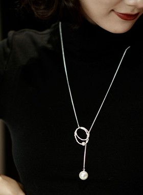 23qu珍珠项链金女配饰毛衣链2021年新款潮秋冬轻奢小众高级设计感