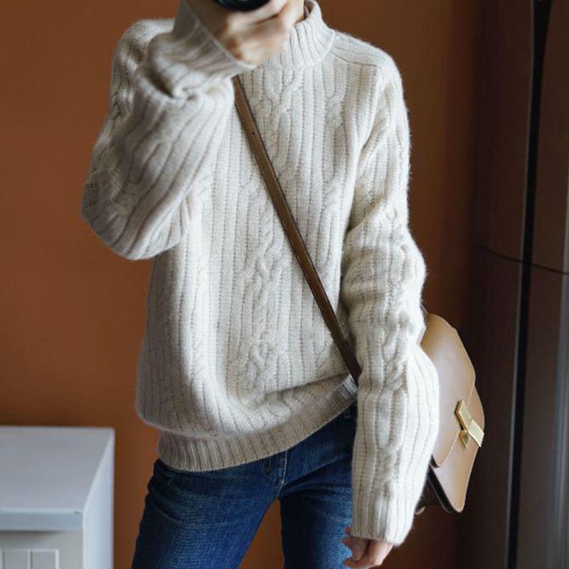 轻柔暖暖流!小长款加厚羊绒衫女纯羊绒毛衣套头宽松慵懒风秋冬