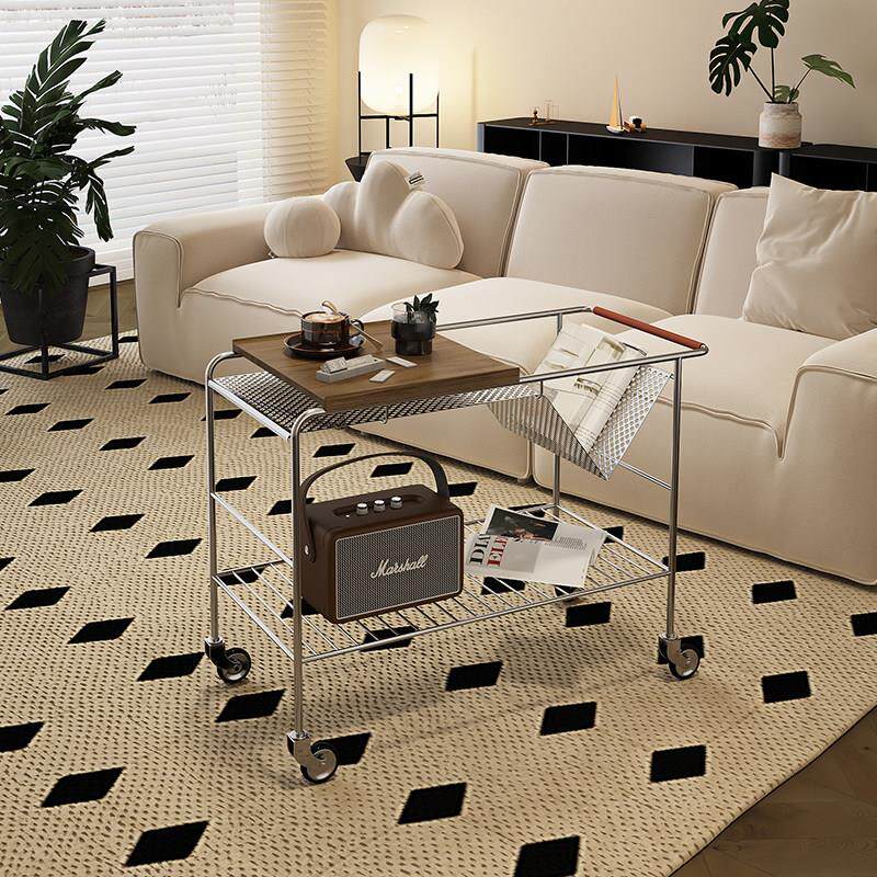 沙发边几小茶几可移动现代简约推车中古不锈钢客厅高级感轻奢角几