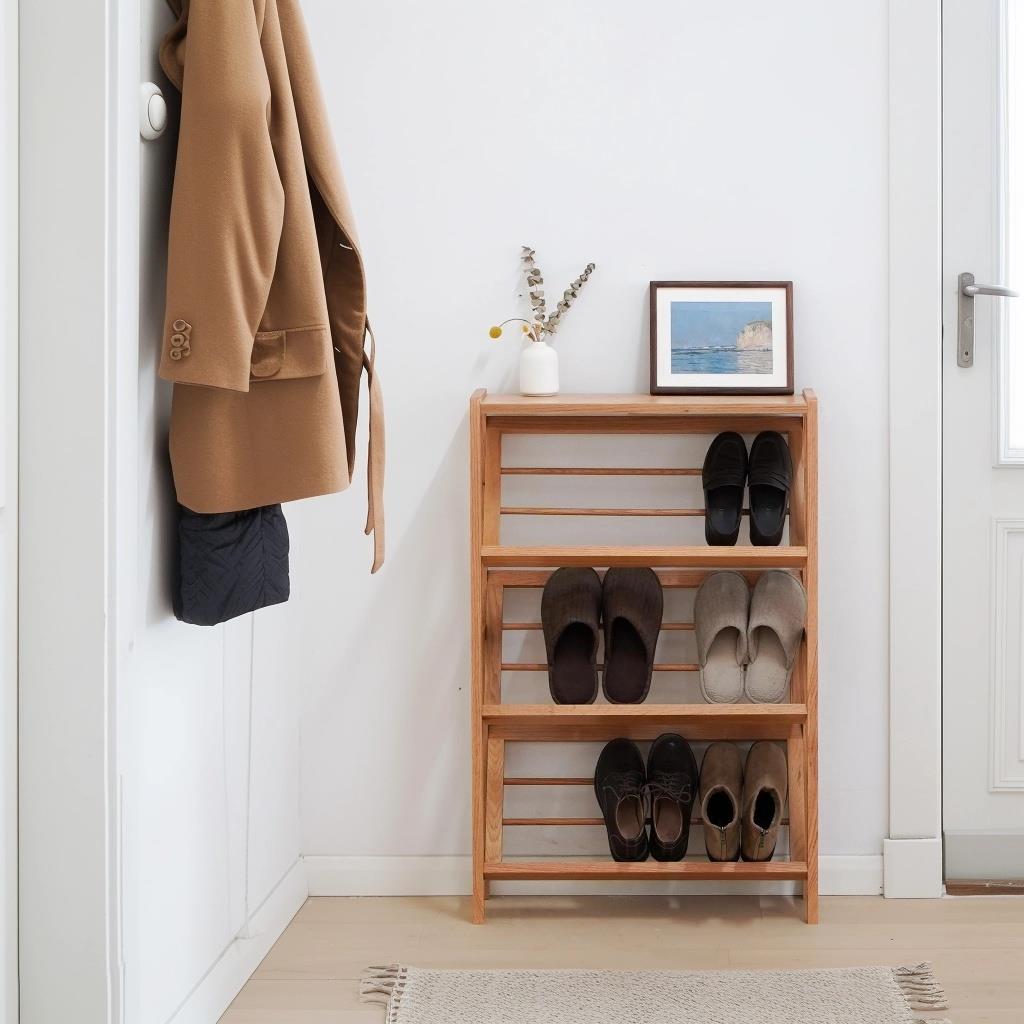 实木斜放式鞋柜门口日式入户极窄简易超薄儿童玄关家用木质窄鞋架