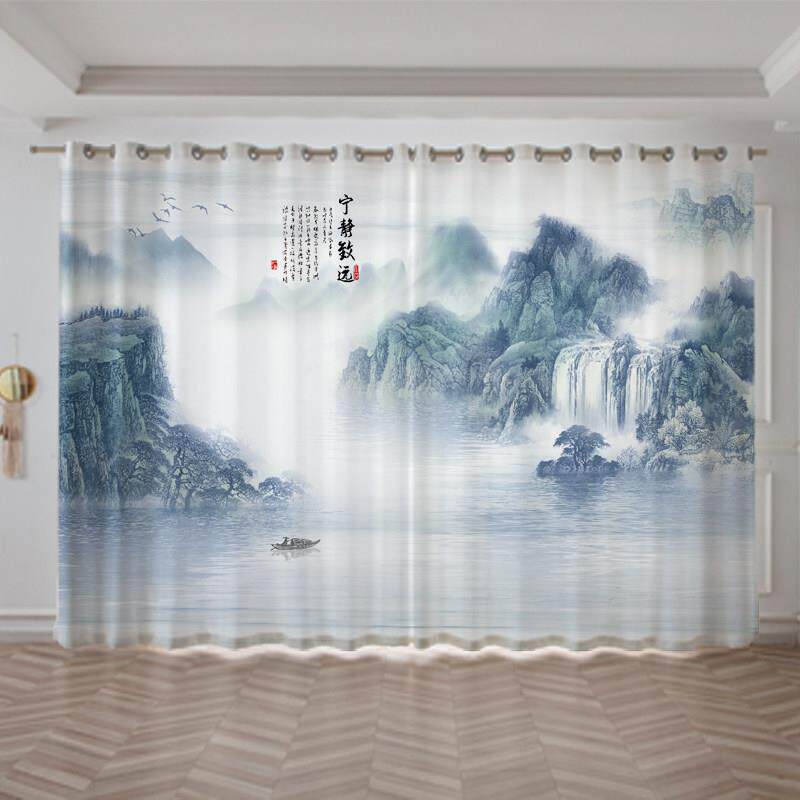 2025新中式山水聚财风景水墨画 画客厅书房卧室办公室隔断窗窗帘