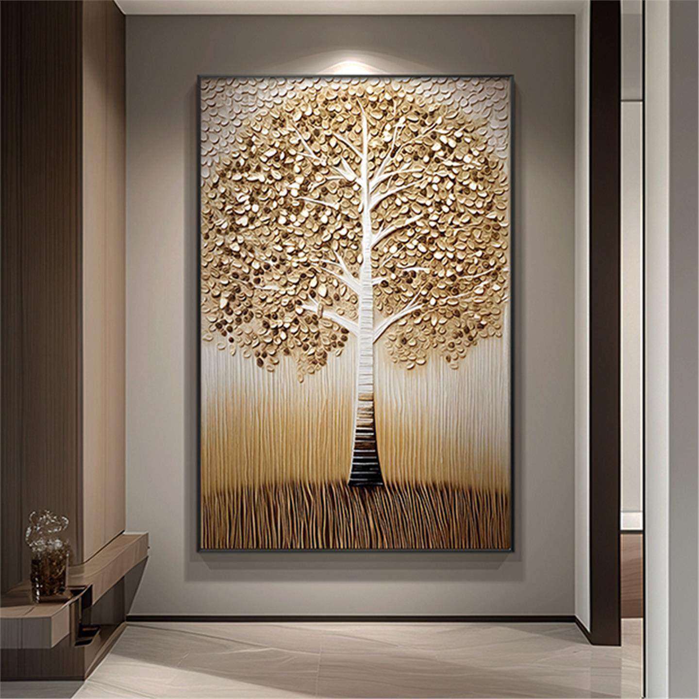 适合大白墙的装饰画金色发财树入户玄关高档挂画对门走廊过道壁画,家居饰品,现代装饰画,淘宝优惠券,粉丝福利购,淘宝优惠卷