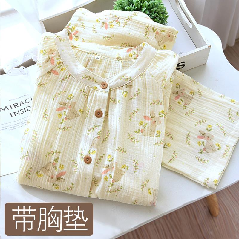 夏季月子服纯棉纱布春秋孕妇睡衣全棉吸汗薄款带胸垫哺乳产妇待产