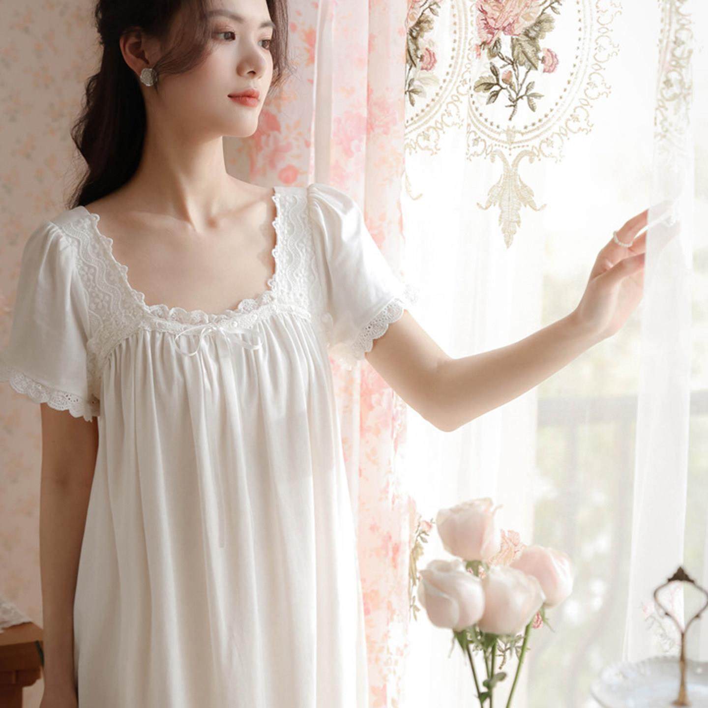 宫廷风睡裙女款2025新款夏季凉快纯棉蕾丝甜美法式覆古公主风睡衣