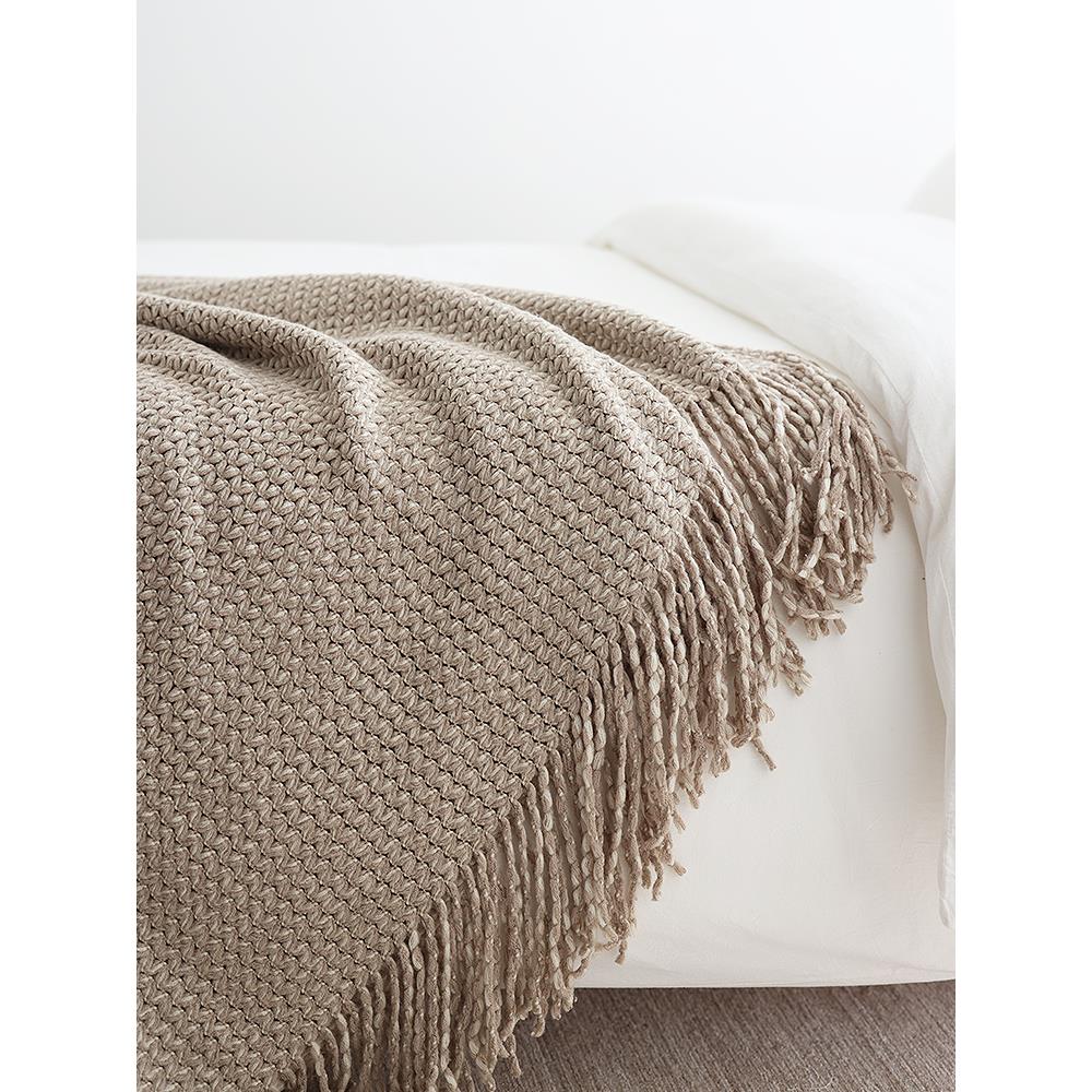 针织床尾巾盖毯装饰毯沙发休闲毯秋冬新品长款包邮北欧简约风姜黄