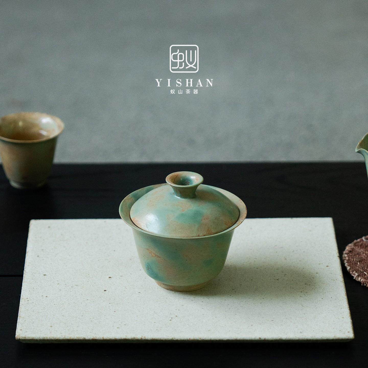 窑变釉安定二才盖碗家用泡茶碗陶瓷功夫茶具复古志野烧茶碗茶杯