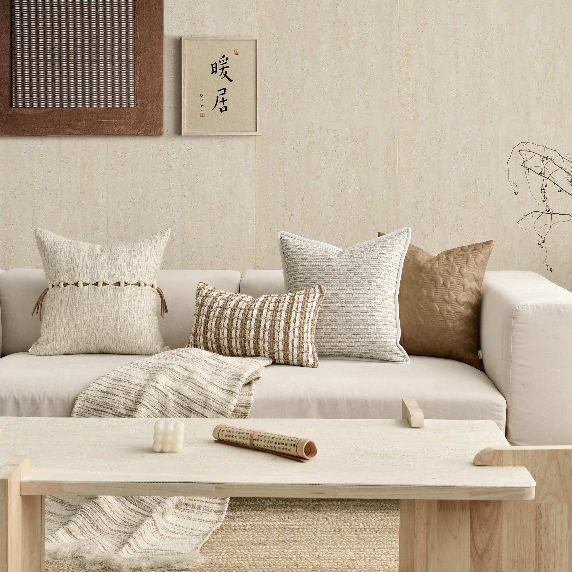 简约原木侘寂风民宿米色样板间手工编织方抱枕沙发床上腰枕靠垫套