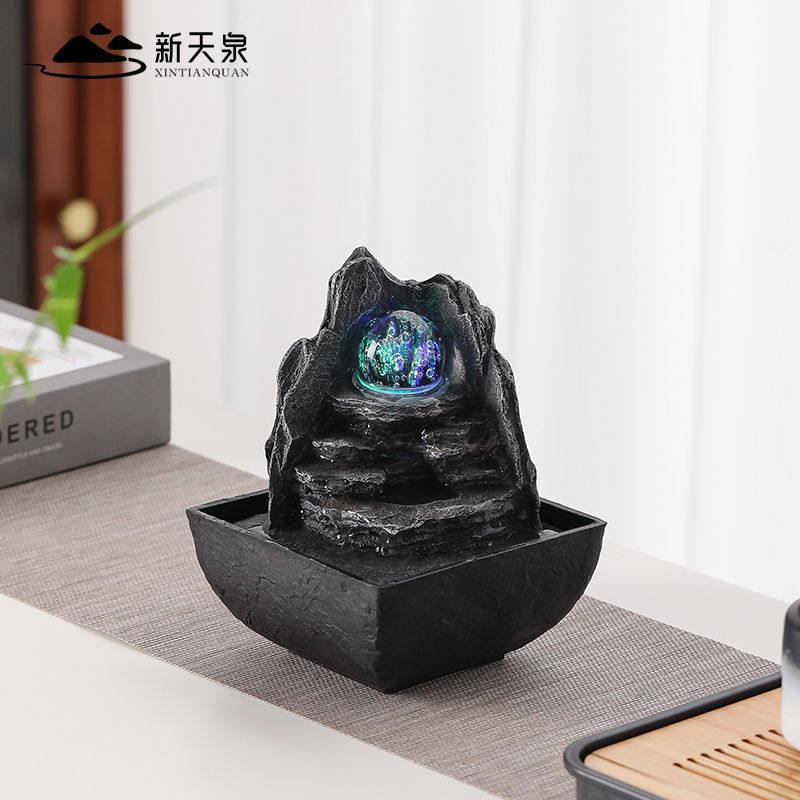 新天泉风水球招财流水生财摆件办公室桌面小摆件带灯客厅家用装饰