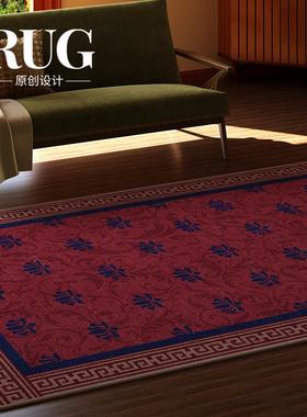 RUG原创设计 红色复古风地毯客厅轻奢高级中古新中式免洗卧室地垫