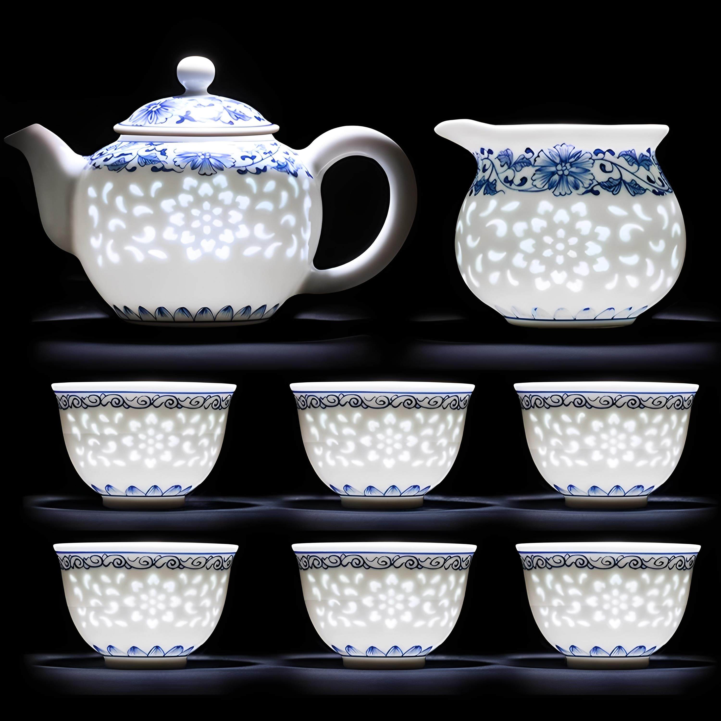 景德镇玲珑瓷茶具泡茶壶青花瓷茶具套装高档轻奢手绘陶瓷杯礼盒装