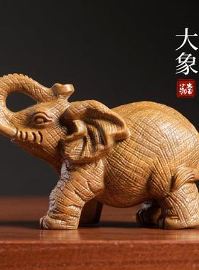 [吉象如意]绿檀木紫檀木雕实木雕刻大象犀牛河马摆件动物桌面摆件