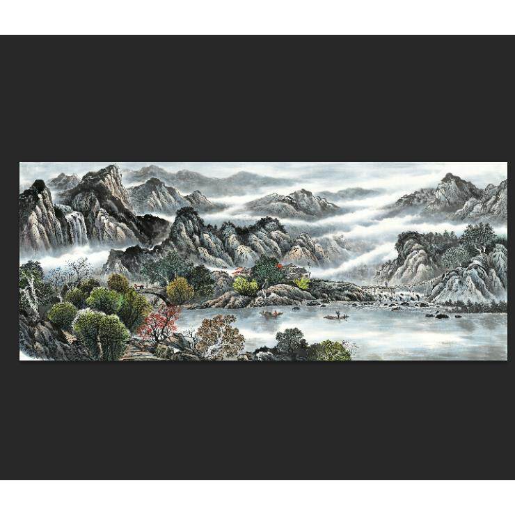 风水国画山水靠山招财画心办公客厅装饰高清微喷