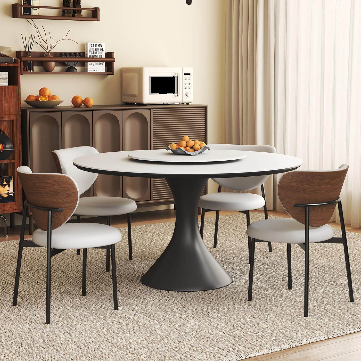 岩板圆餐桌带转盘家用高级感创意圆桌客厅小户型现代简约圆形饭桌,住宅家具,岩板餐桌,淘宝优惠券,粉丝福利购,淘宝优惠卷