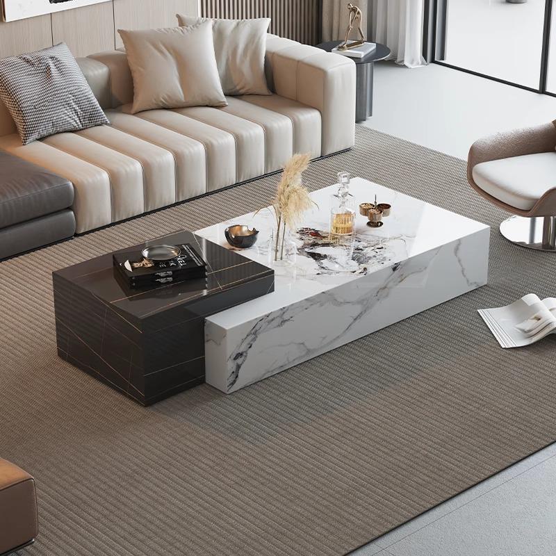 意式极简轻奢岩板茶几威尼斯棕大理石客厅家用方形高级感2025新款