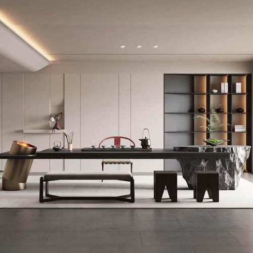 轻奢岩板茶桌简约现代办公室家用功夫茶台意式创意大版茶台别墅款