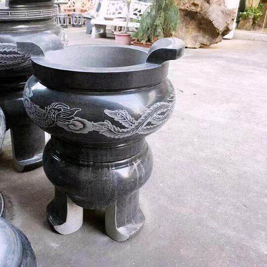 惠安石雕天然青石香炉家居龙凤石鼎寺庙镇宅祠堂原石圆炉供奉摆件