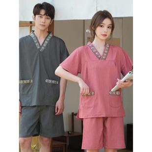 家居服睡衣大码 高档汗蒸服纯棉情侣足浴服男女桑拿服套装 按摩服足