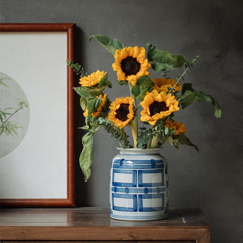 大口径陶瓷花瓶景德镇青花陶瓷花瓶福喜罐插花覆古中式大花瓶客厅