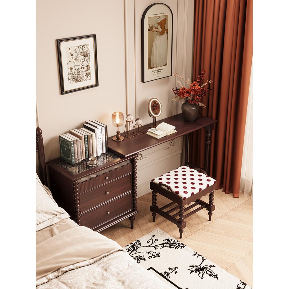 法式覆古风梳妆台斗柜一体可旋转全实木卧室收纳柜化妆桌